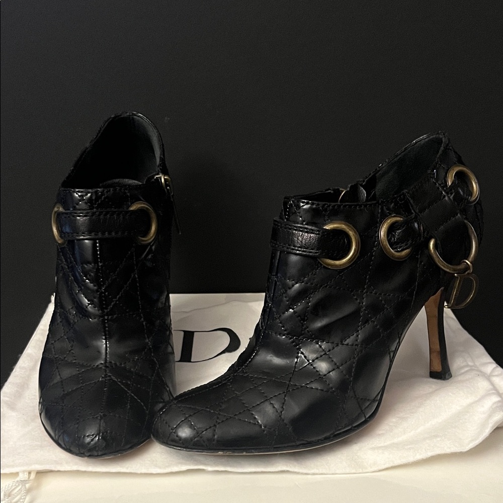 Dior Black Quilted Cannage Bottine Heeled Bootie Size 36.5